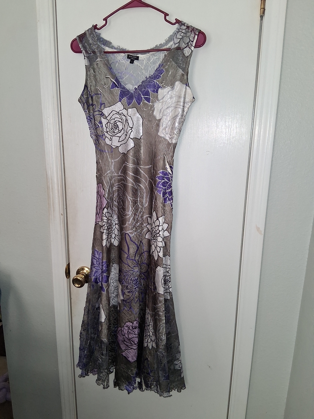 Komarov Charmuese Tea Length V-neck Sleeveless Abstract Floral Dress Sz Small